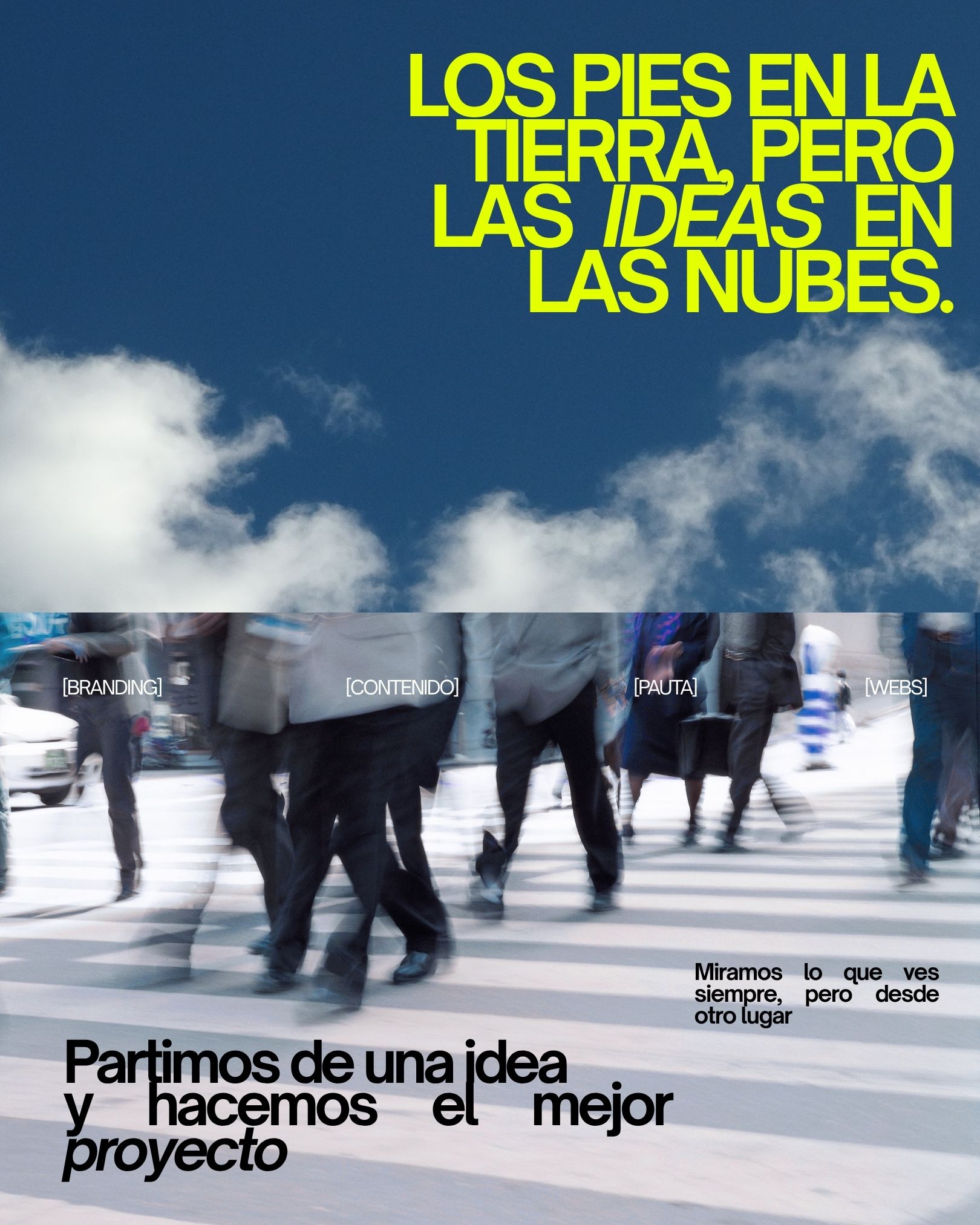 Pieza de distribución: personas cruzando una avenida, capturadas en movimiento.