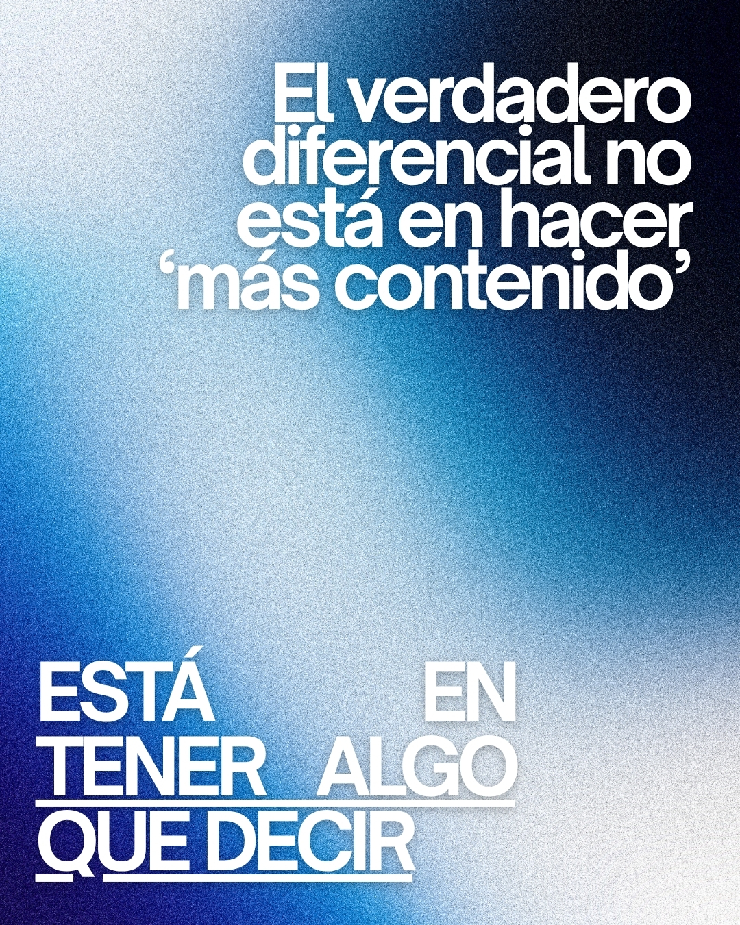 Pieza de estrategia: una composición tipográfica sobre un degradado azul.